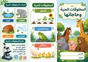 مطوية المخلوقات الحية وحاجاتها ثالث ابتدائي الفصل الاول